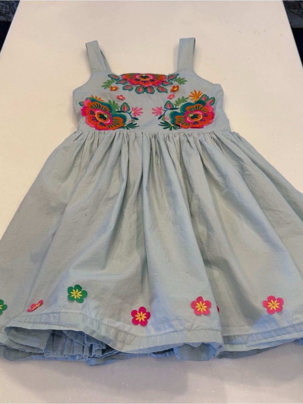 Mini Boden Blue Embroidered Pinafore Dress Fit & Flare Sz 6-7 Yrs EUC - Picture 6 of 13